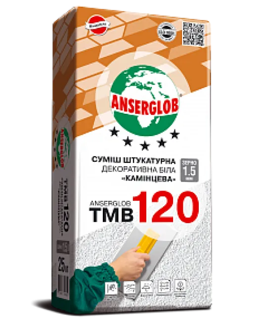 Сумiш штукатурна декоративна біла «камінцева» ANSERGLOB ТМВ120 (1,5мм), 25кг Сумiш штукатурна декоративна біла «камінцева» ANSERGLOB ТМВ120 (1,5мм), 25кг
