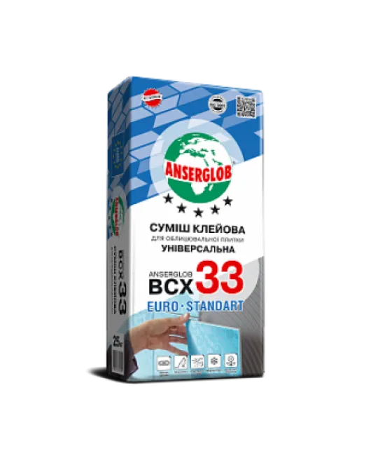 Суміш клейова для облицювальної плитки ANSERGLOB BCX 33, 25 кг Суміш клейова для облицювальної плитки ANSERGLOB BCX 33, 25 кг