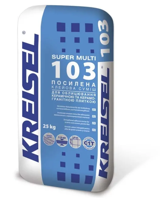 Клей для плитки морозостійкий посилений 103 Supermulti Кreisel (25кг) Клей для плитки морозостійкий посилений 103 Supermulti Кreisel (25кг)