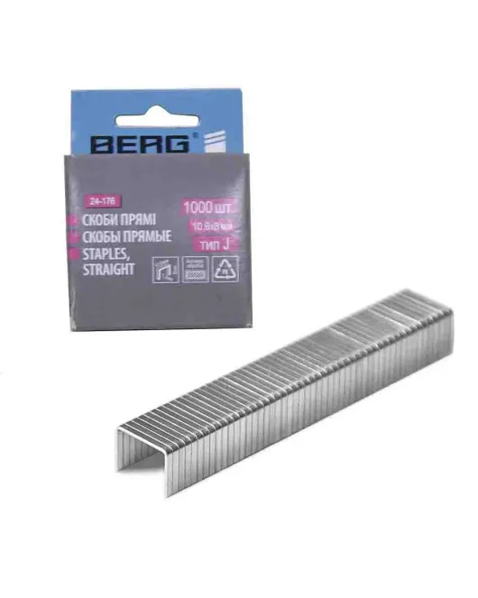 Скоби прямі 10,6x8мм тип J Berg 1000 шт. Скоби прямі 10,6x8мм тип J Berg 1000 шт.